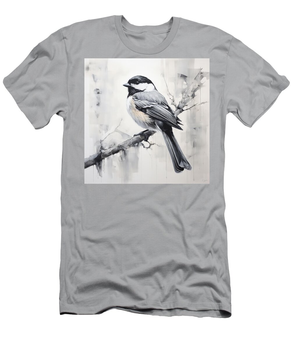 Chickadee T-Shirt featuring the painting Charcoal Kisses Light by Lourry Legarde