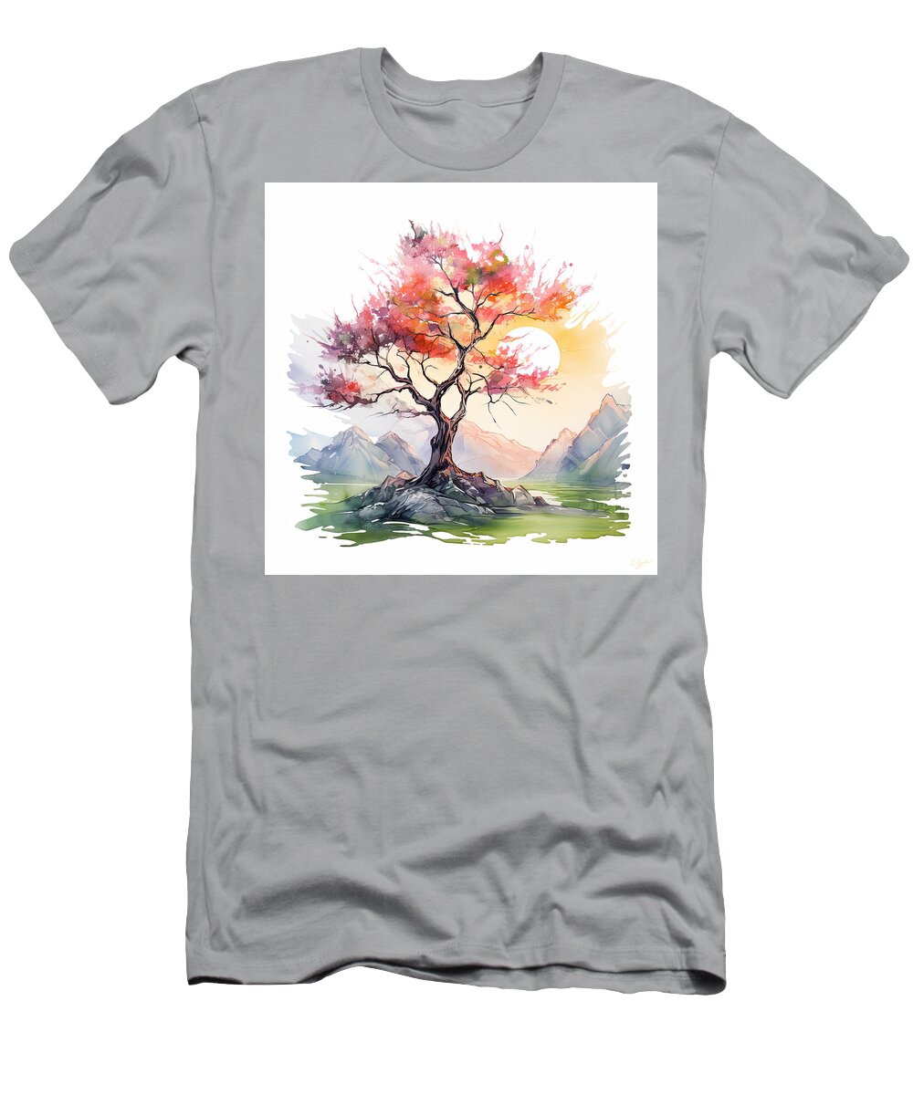 Four Seasons T-Shirt featuring the painting Cherry Blossom Tree Art by Lourry Legarde