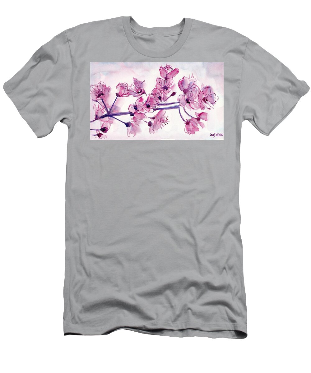 Cherry T-Shirt featuring the painting Cherry Flowers by George Cret