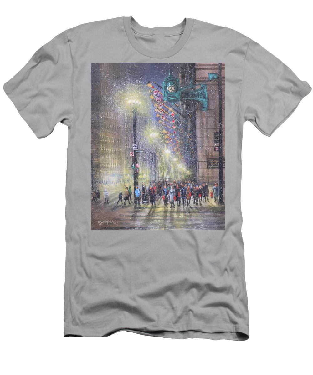 Chicago T-Shirt featuring the painting Chicago Clock by Tom Shropshire
