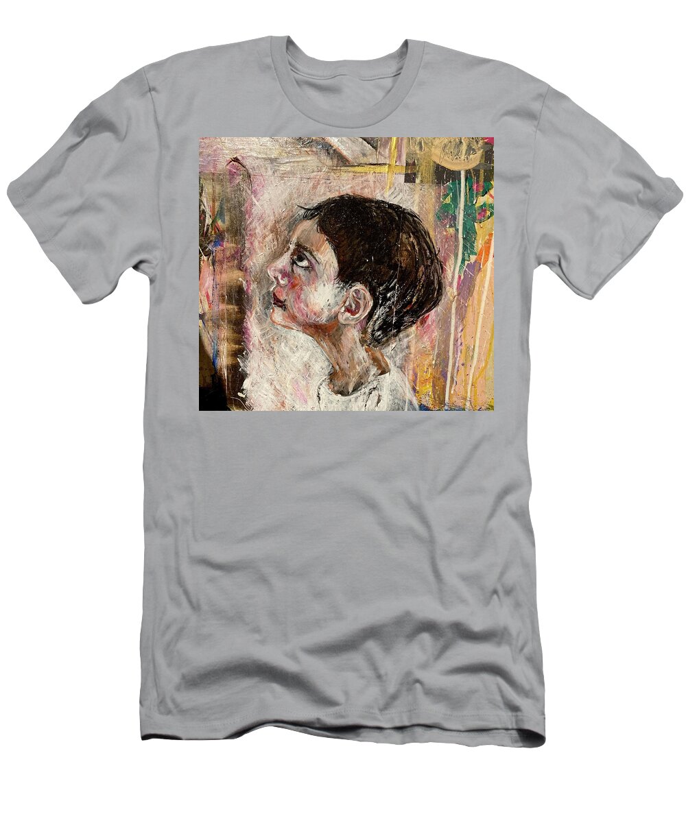 Child T-Shirt featuring the painting Child looking up by David Euler