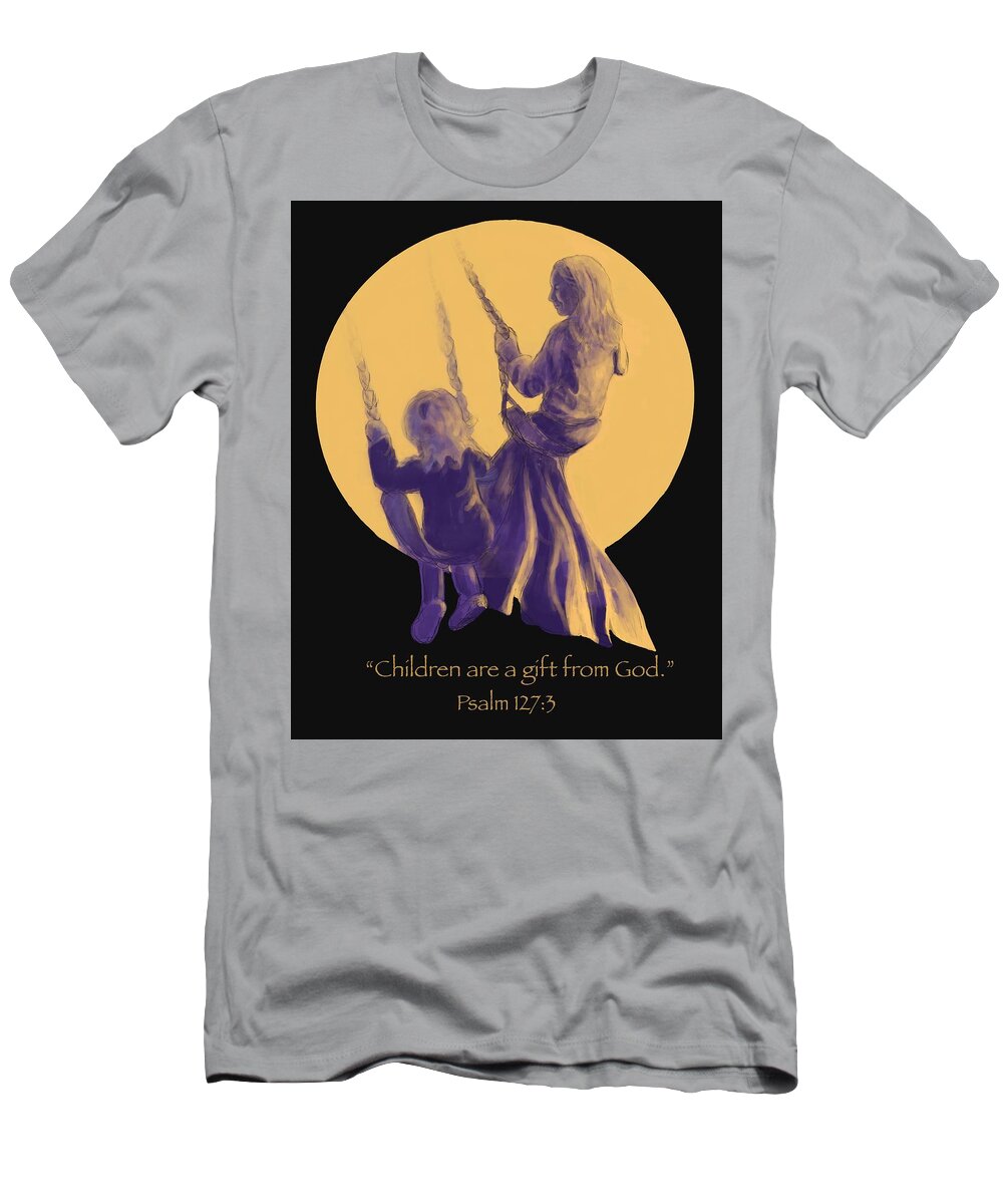 Moon T-Shirt featuring the digital art Children Are A Gift From God by Larry Whitler