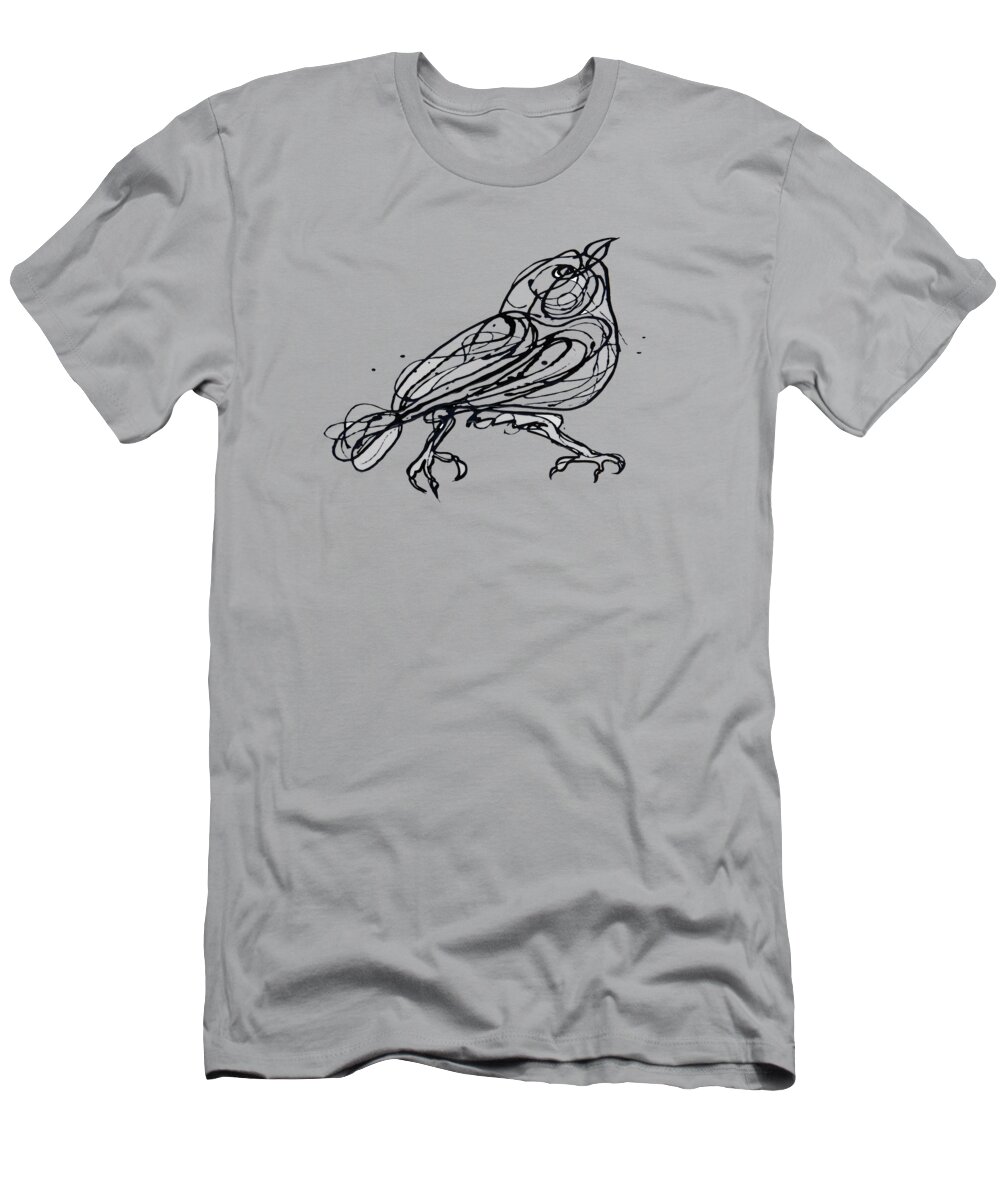  #olenaart T-Shirt featuring the drawing  Chin Up - Cute Little Bird Jackson Pollock Style Drawing by OLena Art  by OLena Art by Lena Owens - Vibrant DESIGN