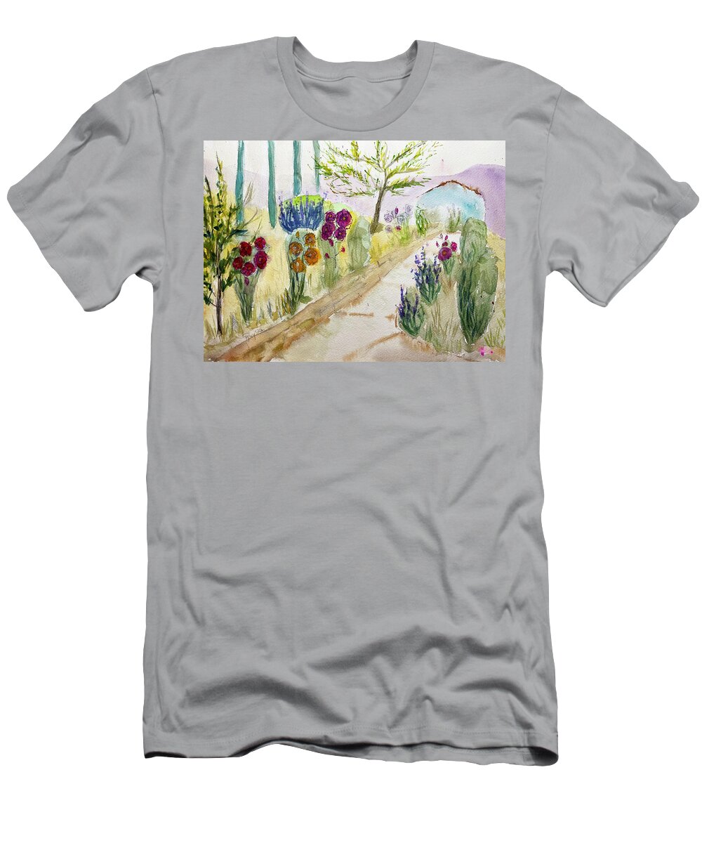 Gershon Bachus Vintners T-Shirt featuring the painting Christinas Garden at GBV by Roxy Rich