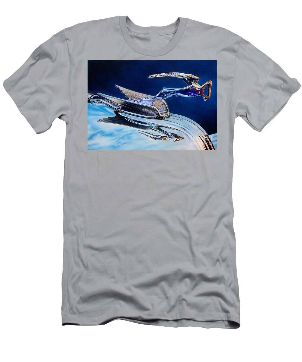 Ram Hood Ornament Image T-Shirt featuring the drawing Chrome Ram by David Neace