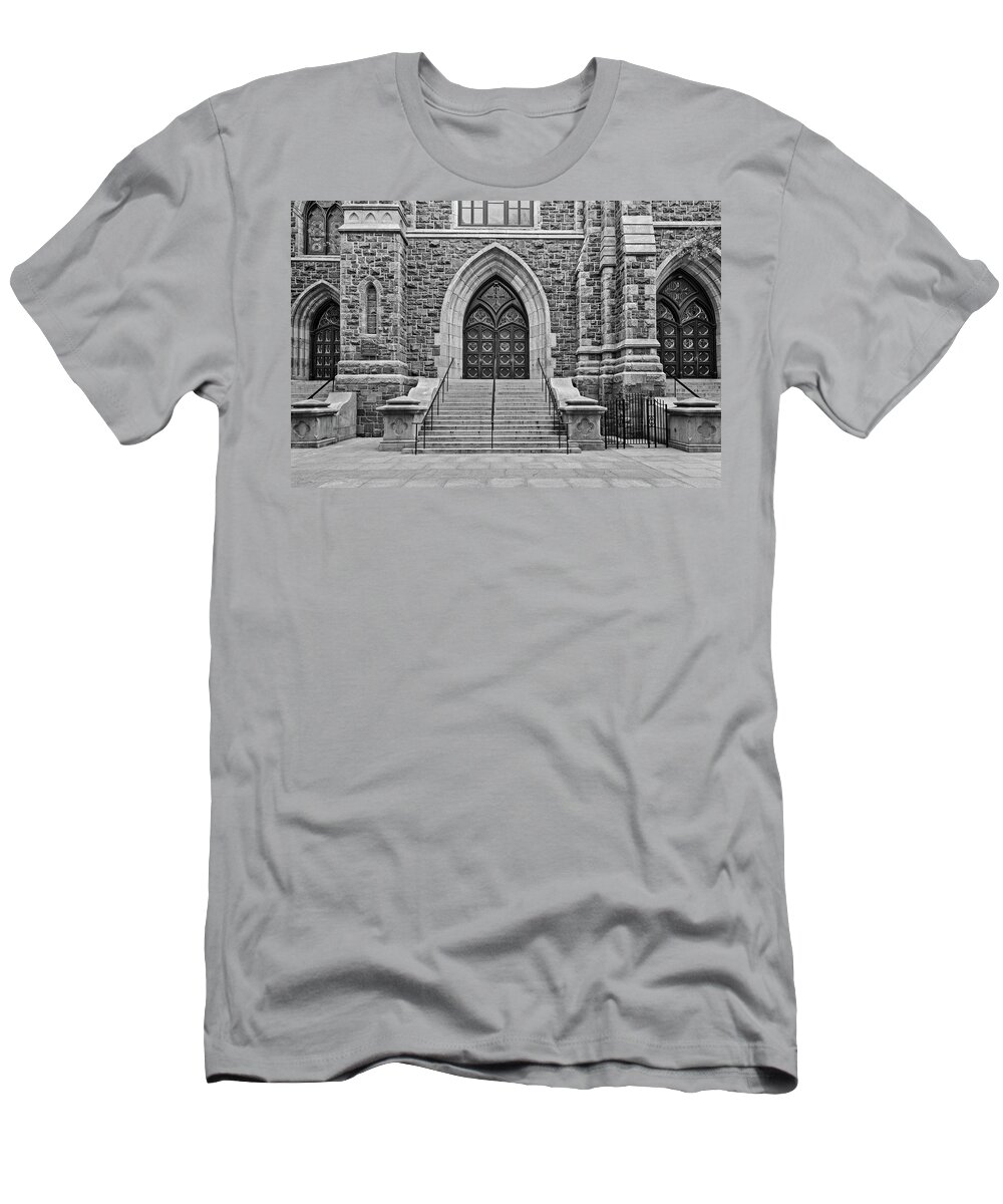 Church Of Saint Mary T-Shirt featuring the photograph Church Of Saint Mary Yale BW by Susan Candelario