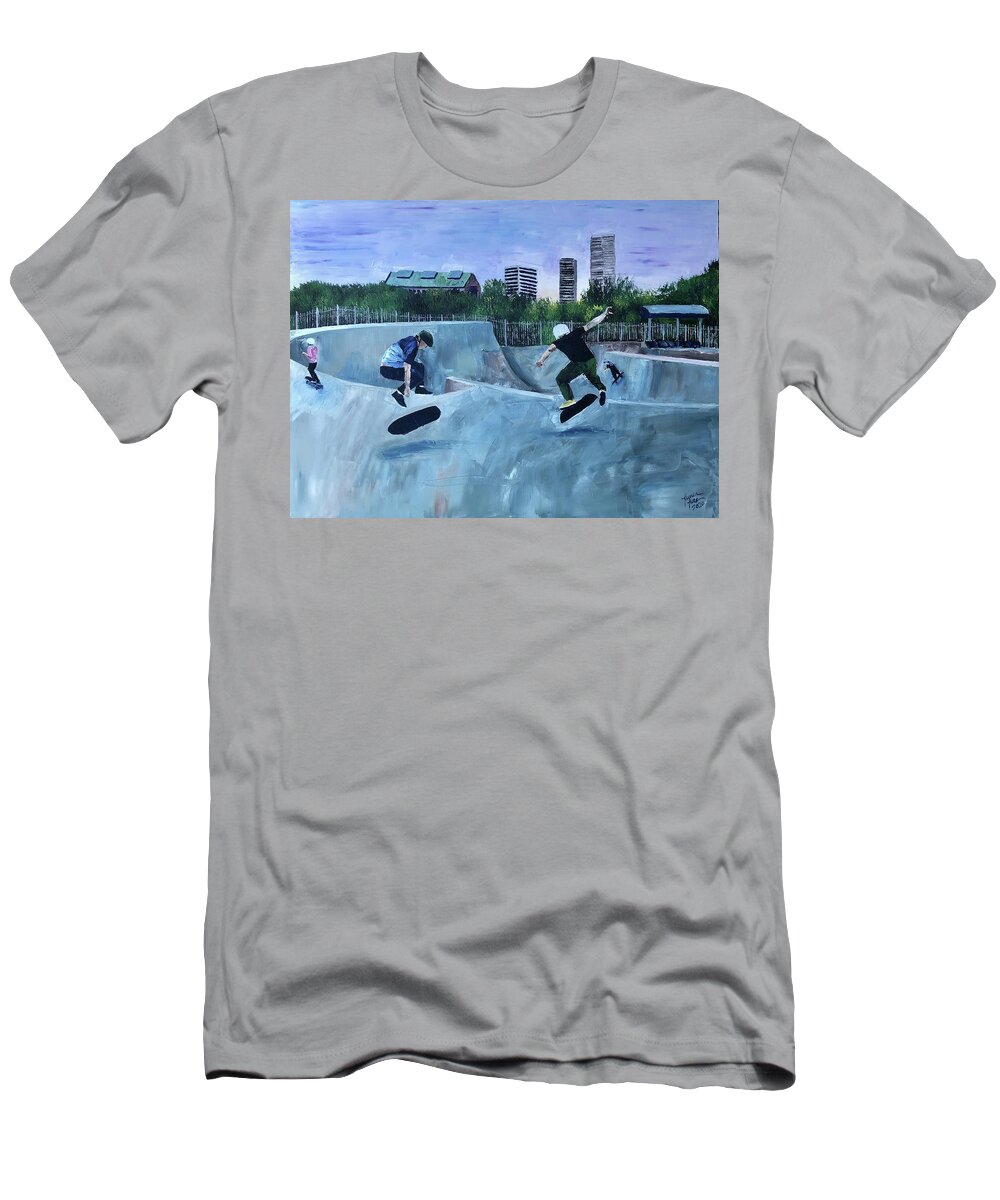 Skateboards T-Shirt featuring the painting City Wave by Lauren Luna