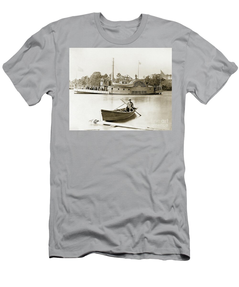 1860s T-Shirt featuring the photograph Civil War Union Gunboat by Timothy H O'Sullivan