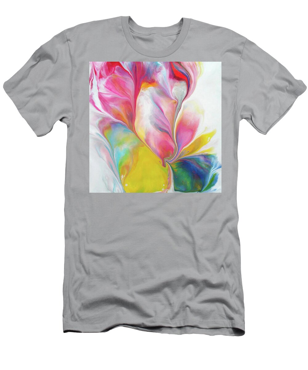 Rainbow Colors Abstract Nature Free Flow Acrylic T-Shirt featuring the painting Close Up by Deborah Erlandson