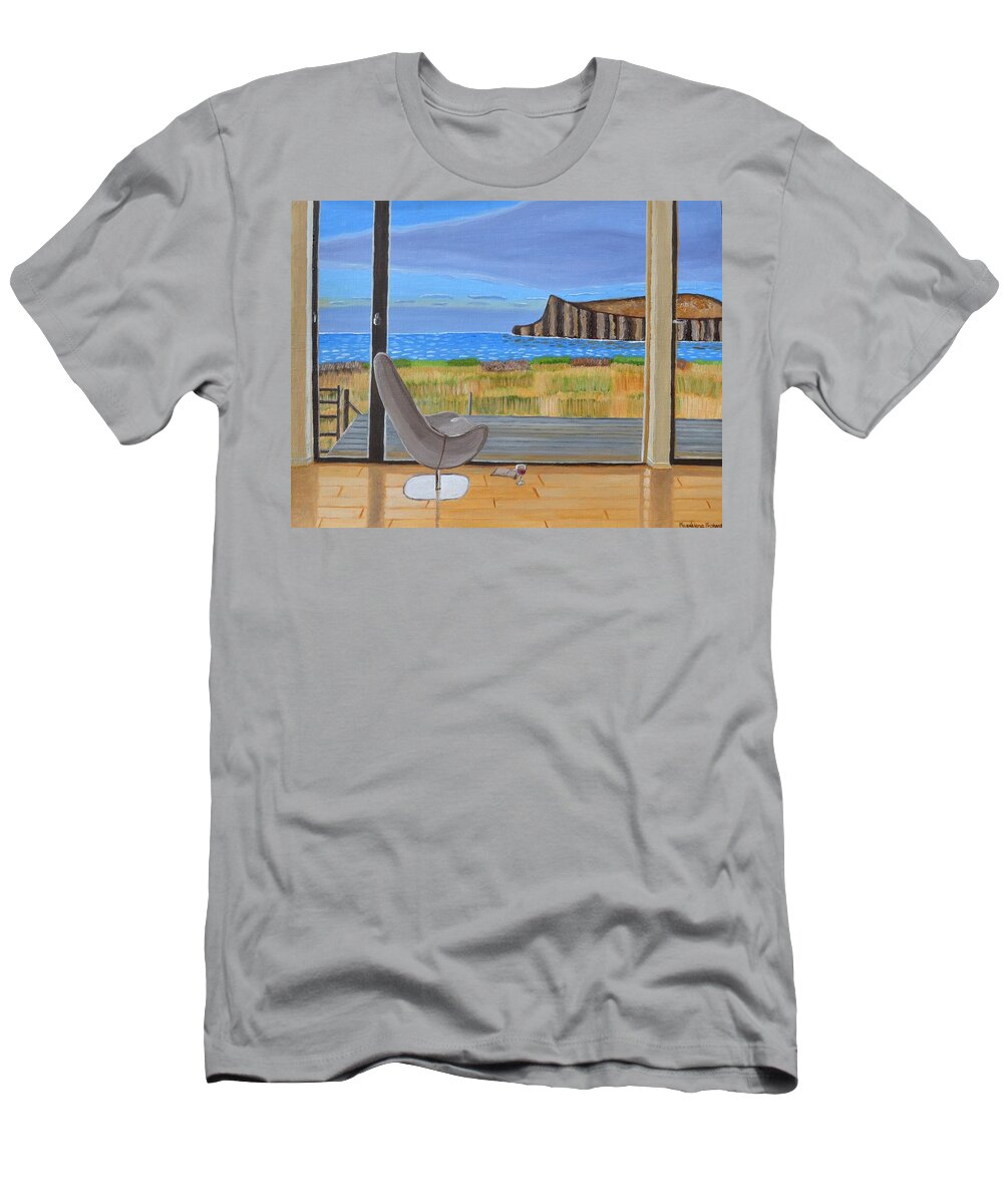 Mountains T-Shirt featuring the painting Coastal View from the Window by Magdalena Frohnsdorff