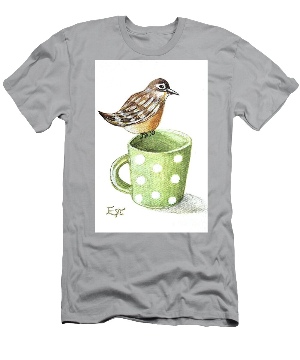 Birds T-Shirt featuring the painting Coffee and a Friend by Elizabeth Robinette Tyndall