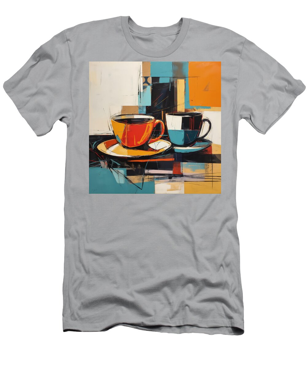 Coffee T-Shirt featuring the painting Coffee Art Unites Color and Whimsy by Lourry Legarde