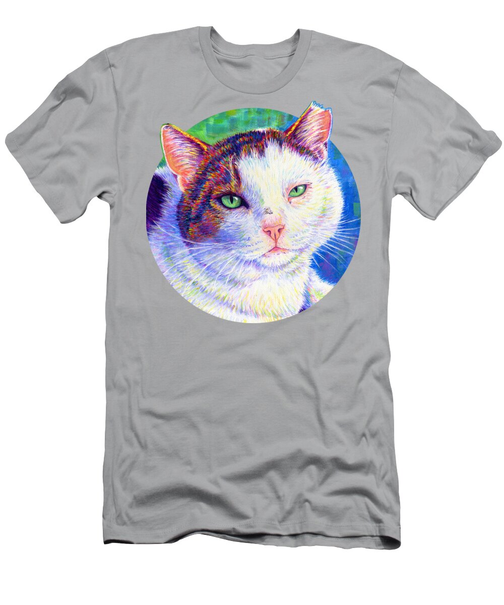 Cat T-Shirt featuring the painting Colorful Pet Portrait - MC the Cat by Rebecca Wang