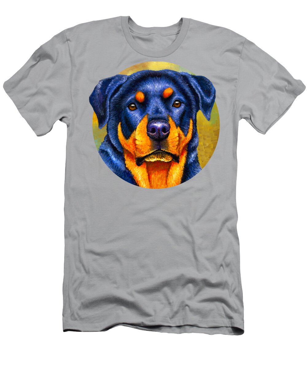 Rottweiler T-Shirt featuring the painting Colorful Rottweiler Dog by Rebecca Wang