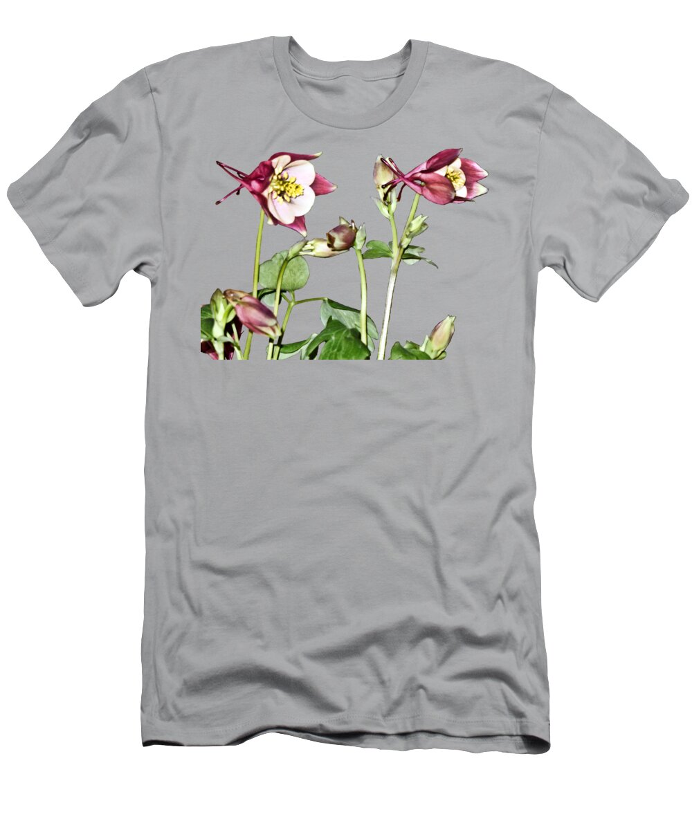 Aquilegia T-Shirt featuring the photograph Columbine - Two Reds with Buds - PNG by Only A Fine Day