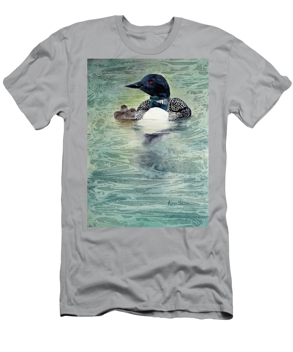 Common Loon T-Shirt featuring the painting Common Loon in Alaska by Karen Mattson