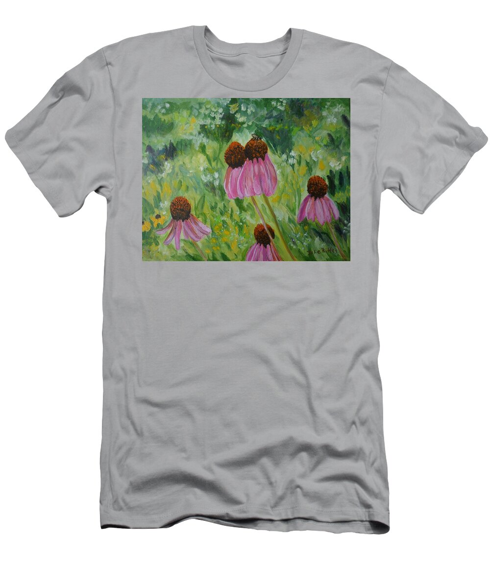 Coneflower T-Shirt featuring the painting Coneflower Visitor by Julie Brugh Riffey