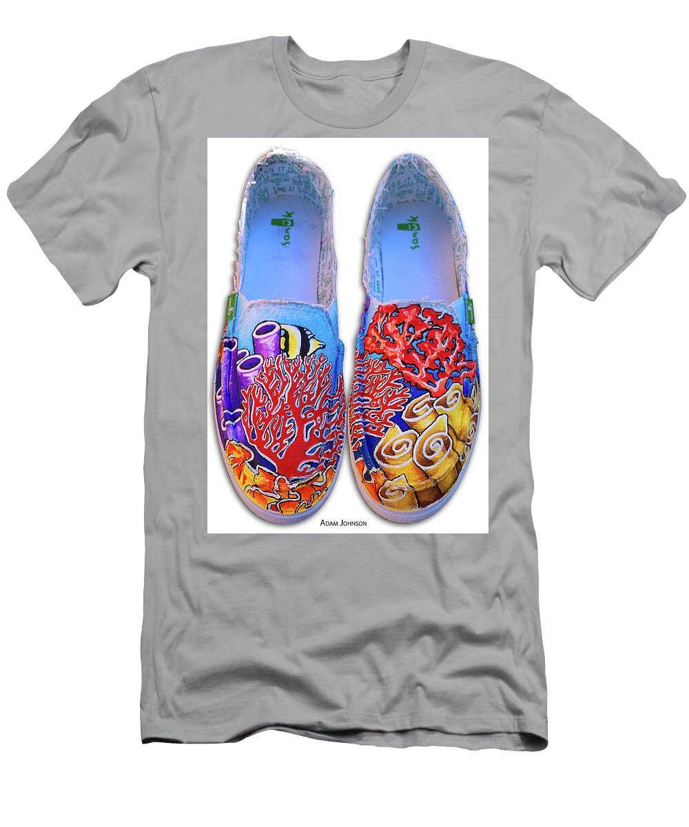 Coral T-Shirt featuring the painting Coral Reefer Sanuks by Adam Johnson
