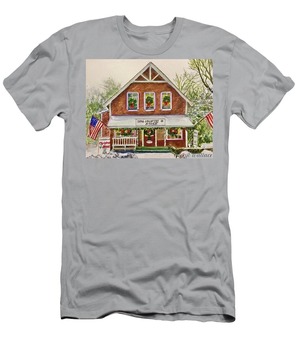 Centerville T-Shirt featuring the painting Country Christmas by Cheryl Wallace
