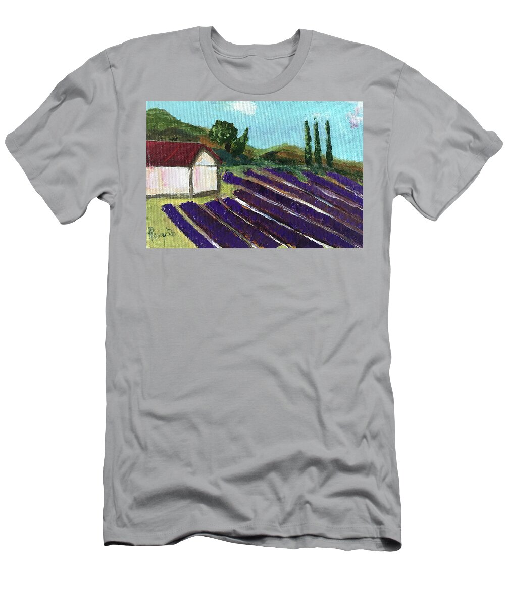 Lavender T-Shirt featuring the painting Country Lavender Farm 2 by Roxy Rich