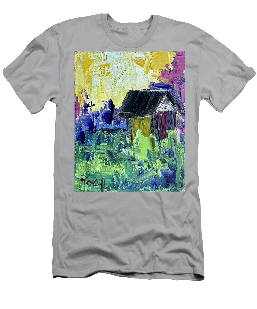 Shack T-Shirt featuring the painting Country Shack by Roxy Rich