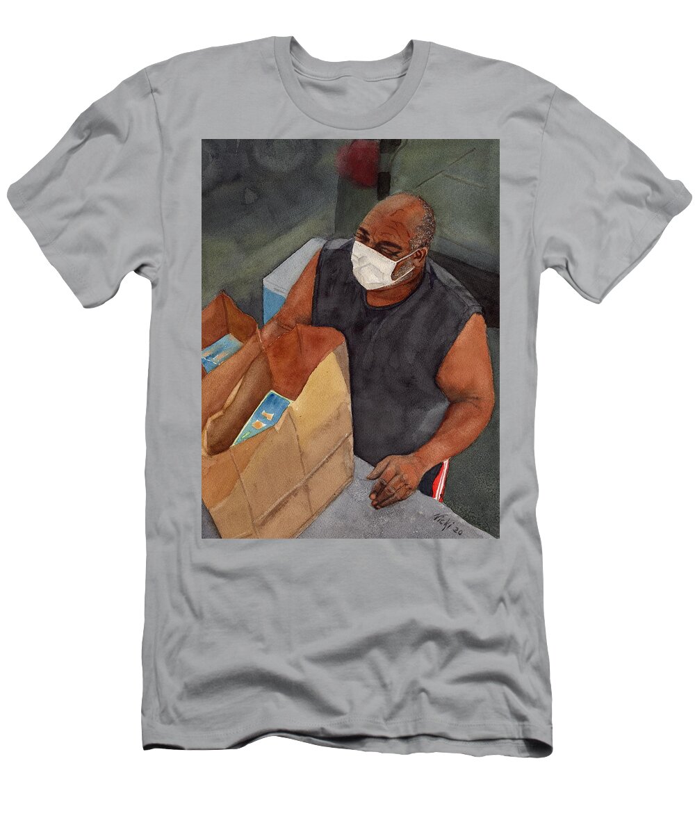 Covid19 T-Shirt featuring the painting COVID19 Volunteer #2 by Vicki B Littell