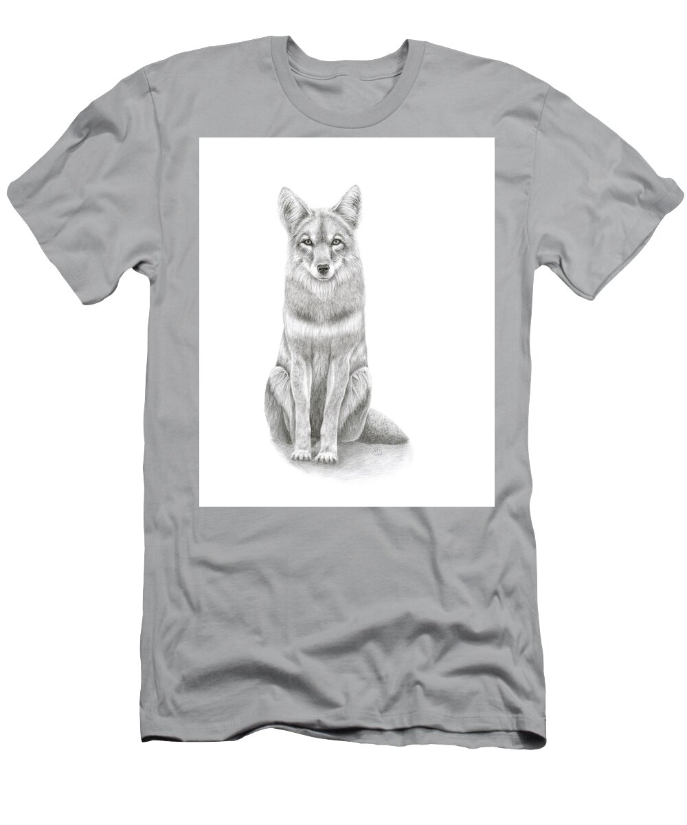 Coyote T-Shirt featuring the drawing Coyote by Monica Burnette