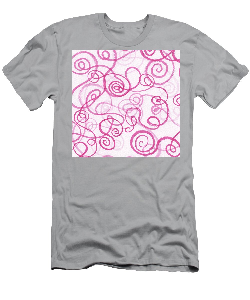 Doodles T-Shirt featuring the painting Cute Pink Mesmerizing Doodles Watercolor Organic Whimsical Lines And Swirls II by Irina Sztukowski