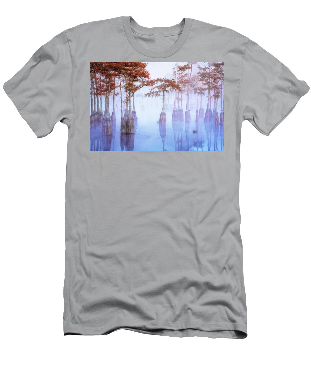Abstract T-Shirt featuring the photograph Cypress at Down with Fog by Alex Mironyuk