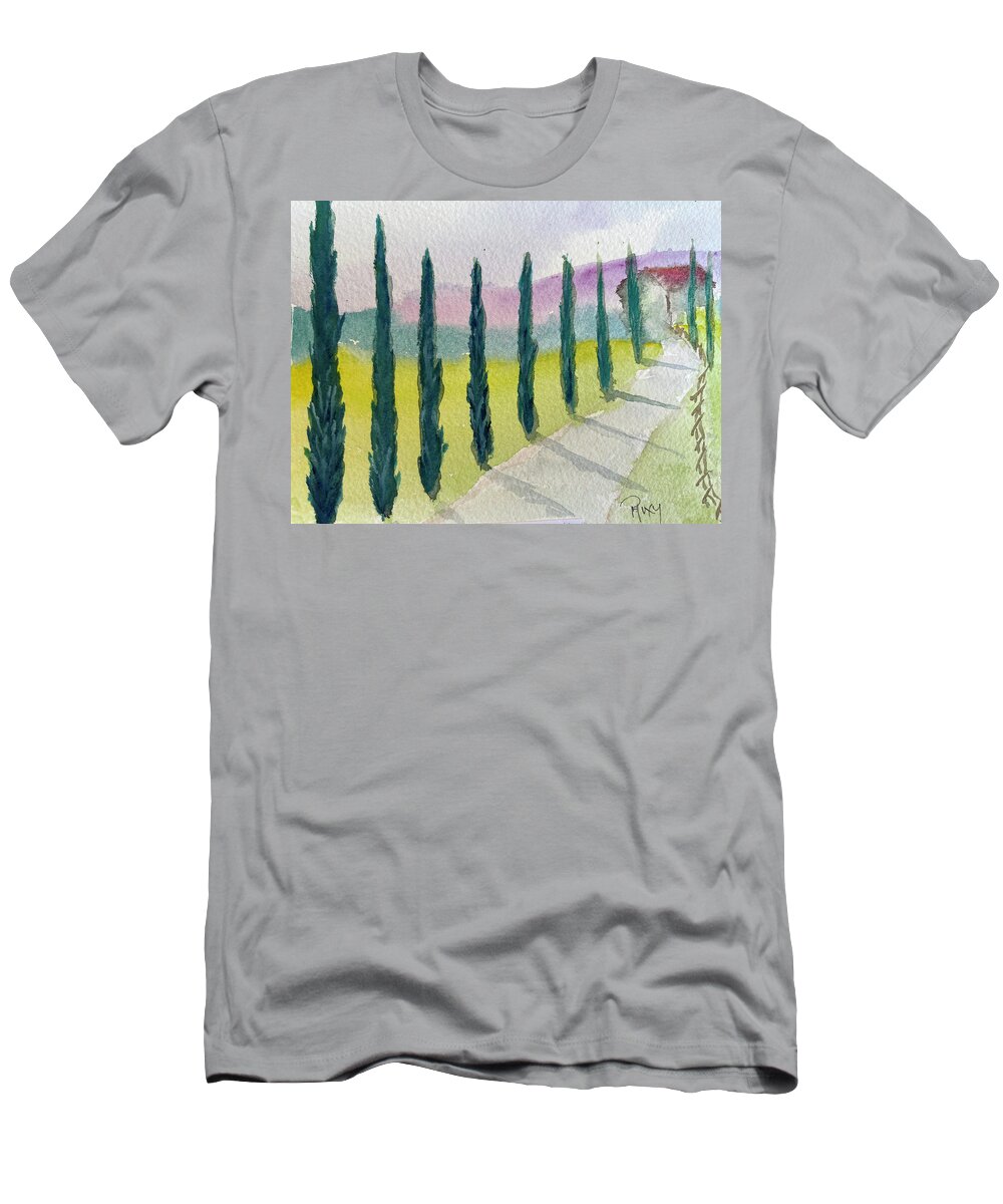 Cypress Trees T-Shirt featuring the painting Cypress Trees Landscape by Roxy Rich