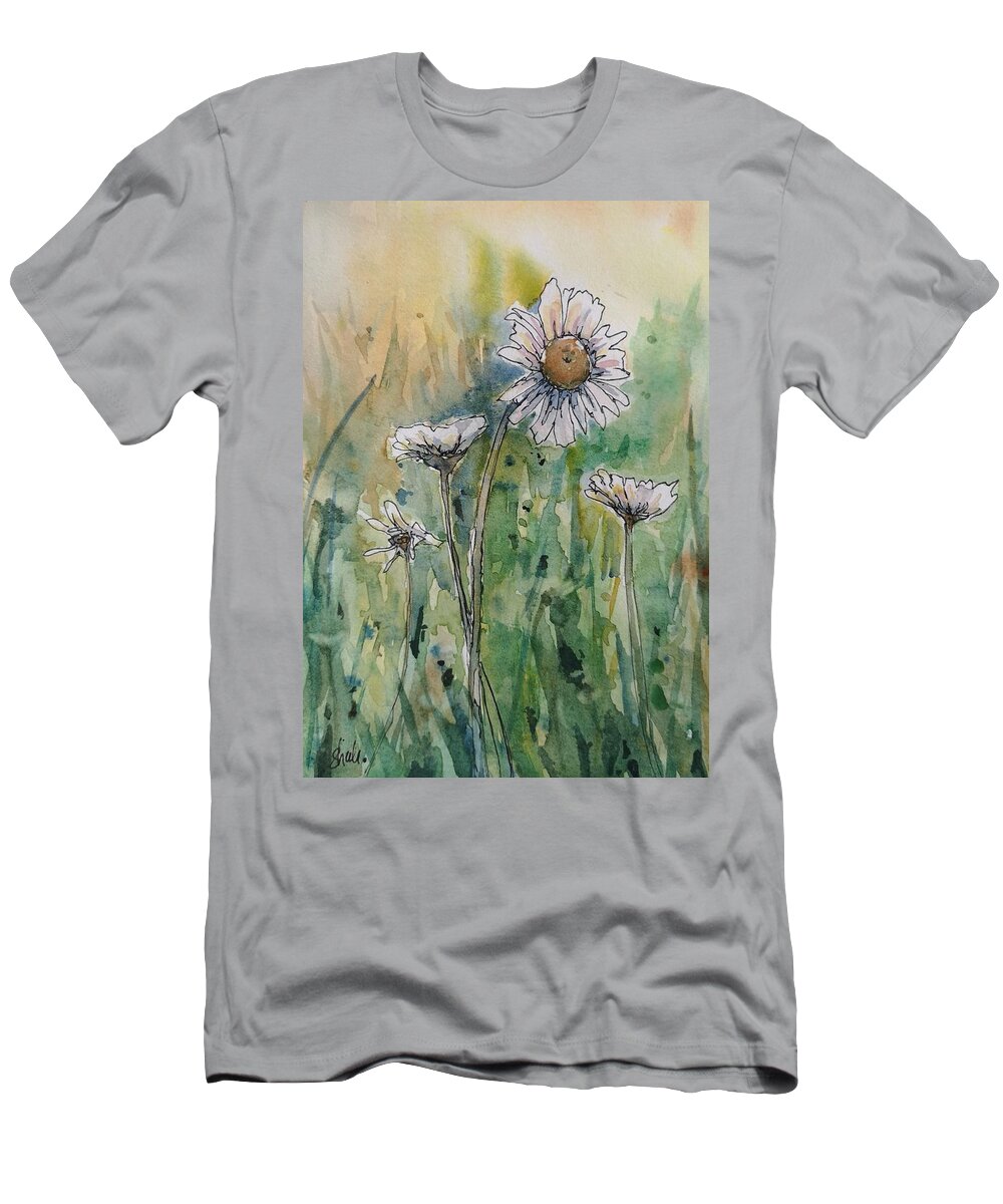 Floral T-Shirt featuring the painting Daisies by Sheila Romard