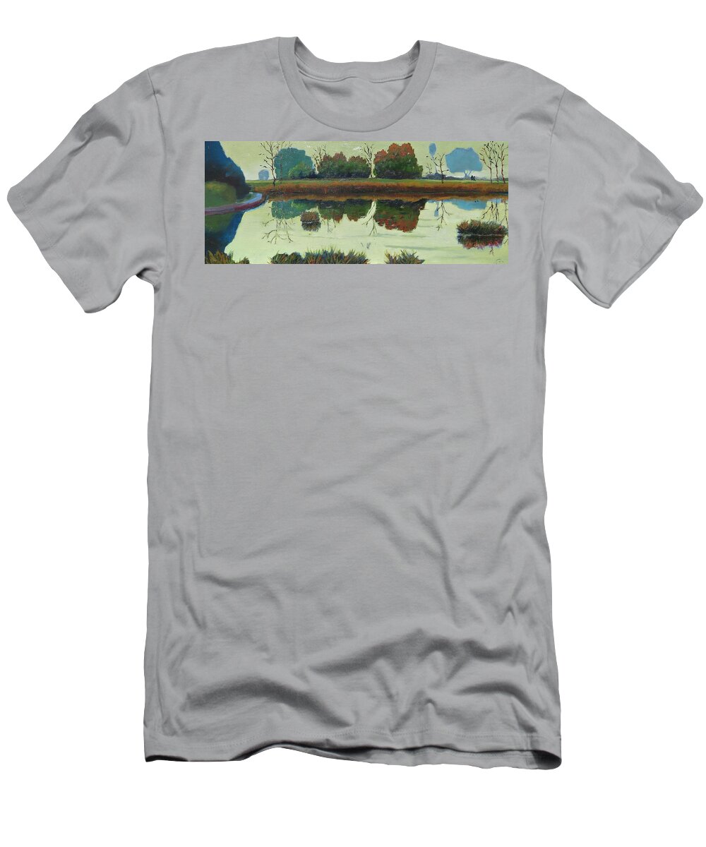 Water T-Shirt featuring the painting Dark Reflections by Gary Coleman