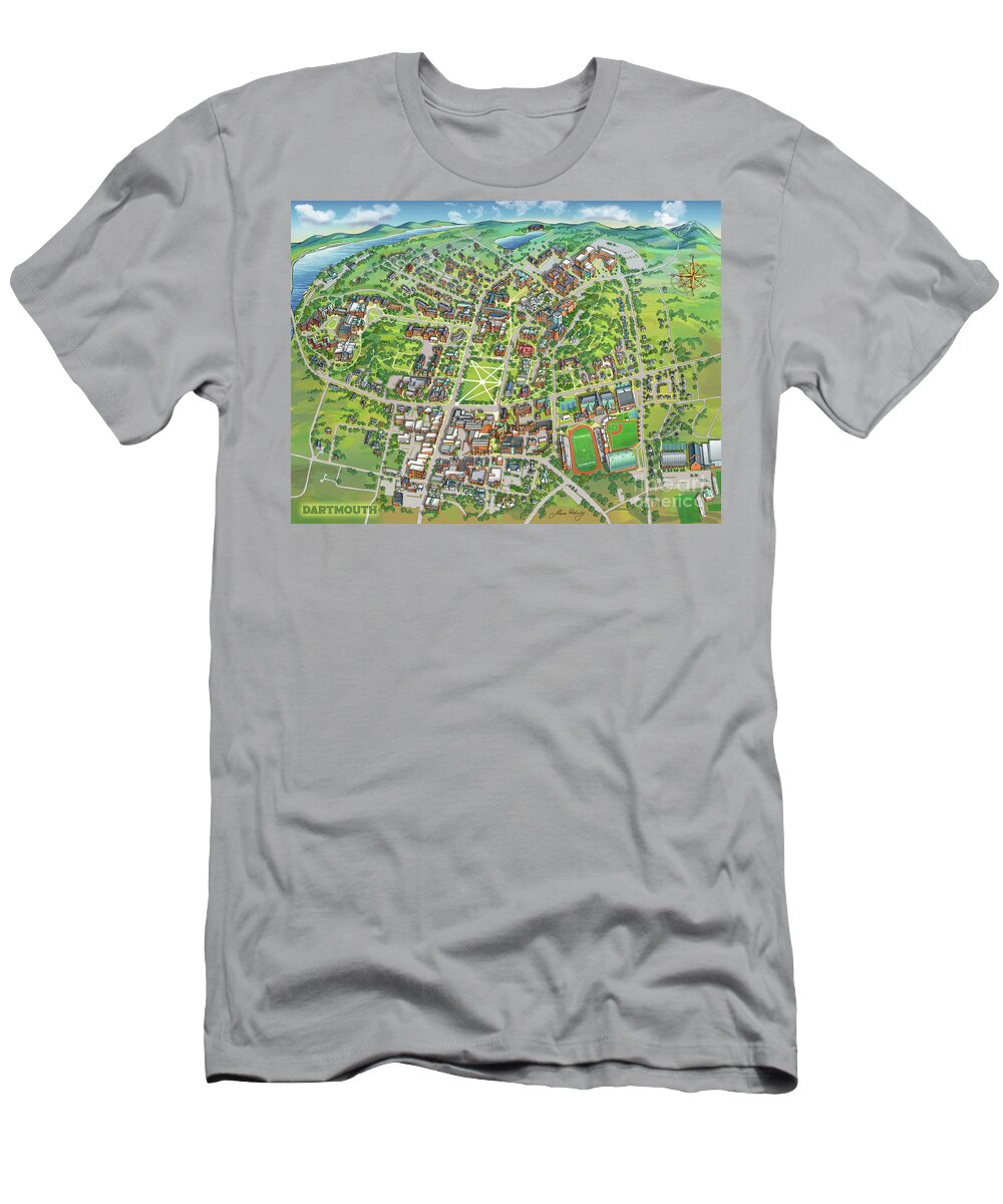 Dartmouth College T-Shirt featuring the digital art Dartmouth College Campus Map by Maria Rabinky