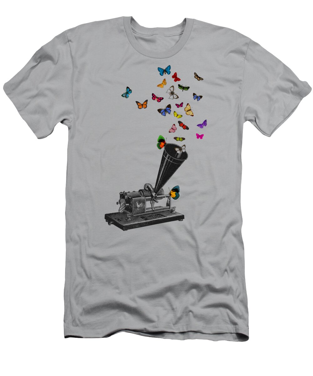 Phonograph T-Shirt featuring the digital art Decorative Butterfly Phonograph by Madame Memento