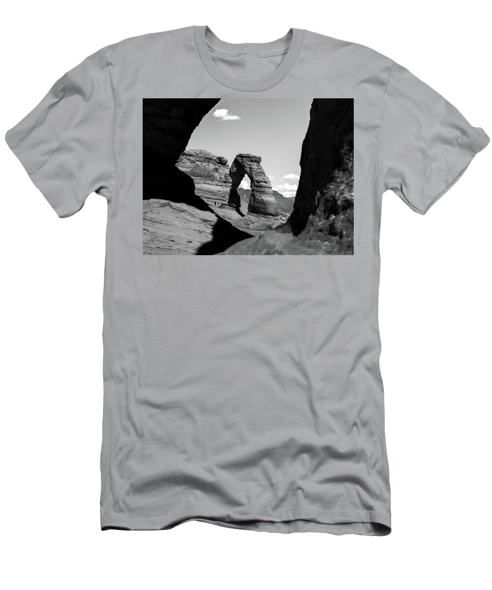 America T-Shirt featuring the photograph Delicate Arch - Black and White - Arches National Park by Gregory Ballos