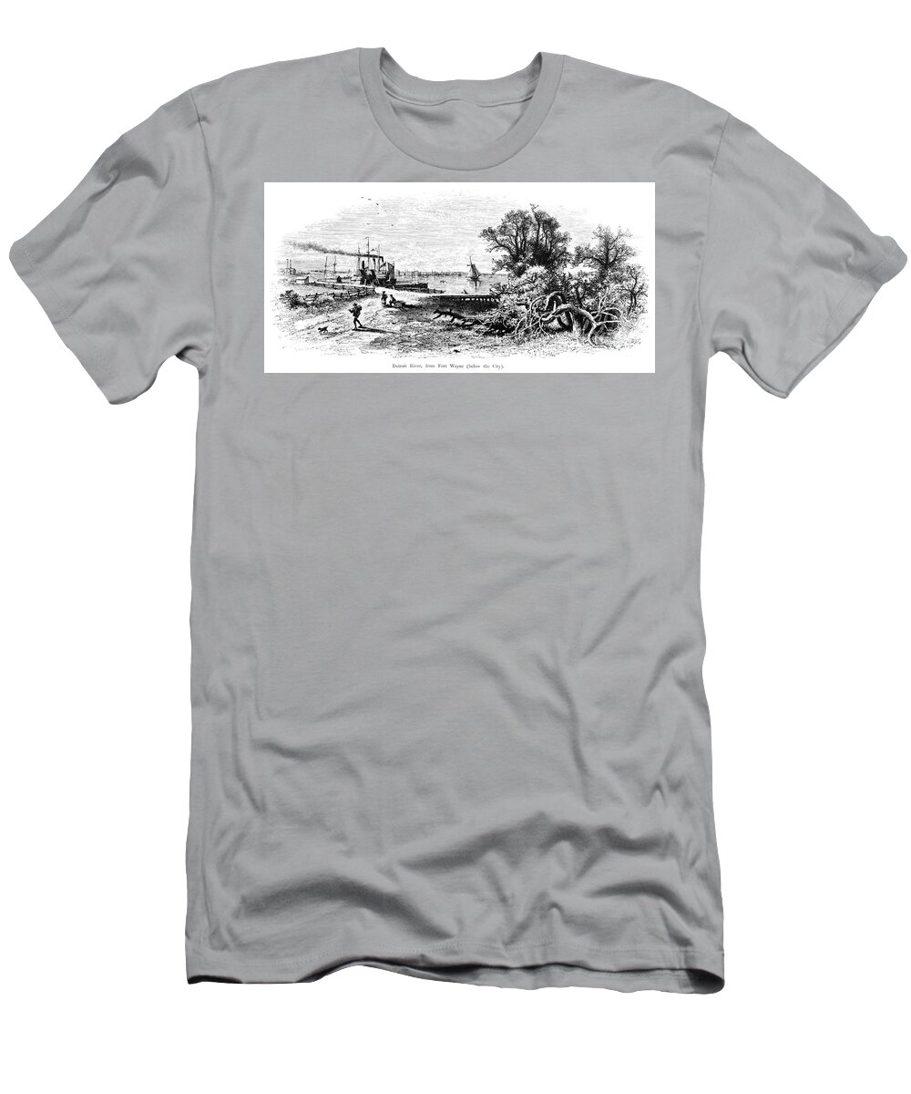 1872 T-Shirt featuring the drawing Detroit River, Michigan by John Douglas Woodward