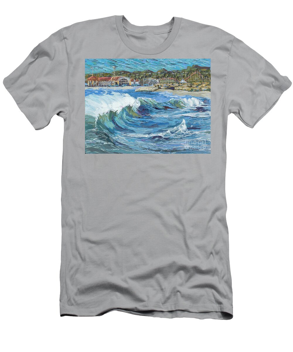 Ocean T-Shirt featuring the painting Devdutt's Wave by PJ Kirk