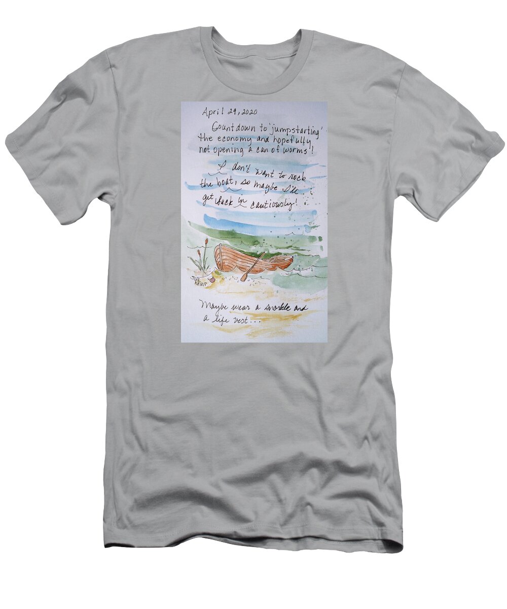Covid-19 Thoughts T-Shirt featuring the painting Don't Rock the Boat by Sue Kemp
