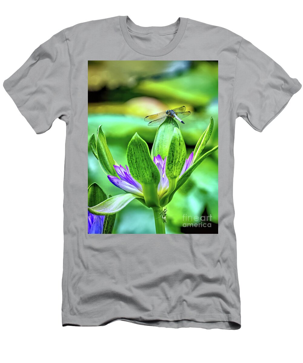 Macro T-Shirt featuring the photograph Dragon Fly and Grass Hopper by Tom Watkins PVminer pixs