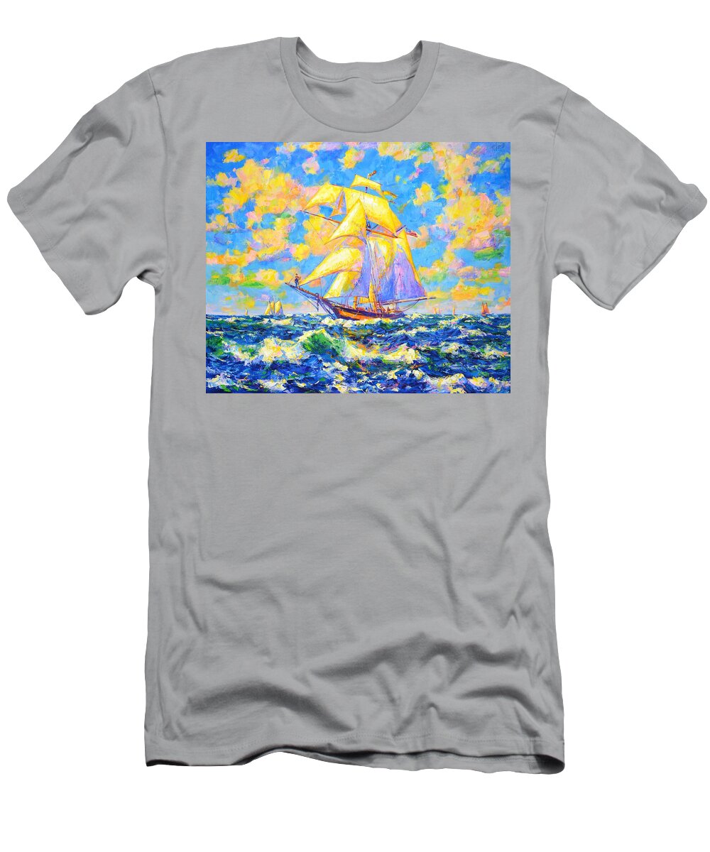 Sailboats T-Shirt featuring the painting Dream ship. by Iryna Kastsova