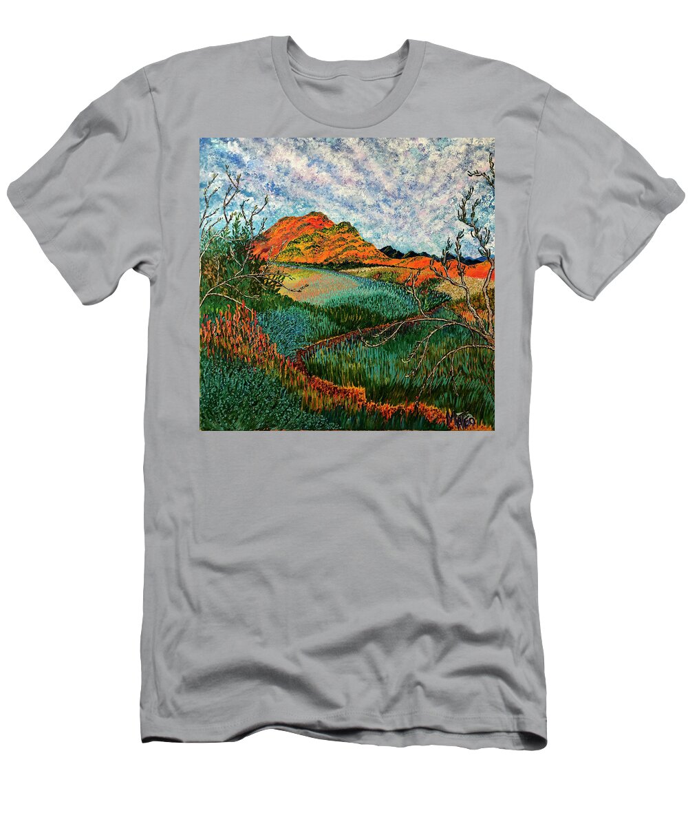 California Dreaming. Santa Susana Pass. The '60s.  The Sixties. The Dream. T-Shirt featuring the painting Dreaming California. Santa Susana Pass, Los Angeles. by ArtStudio Mateo