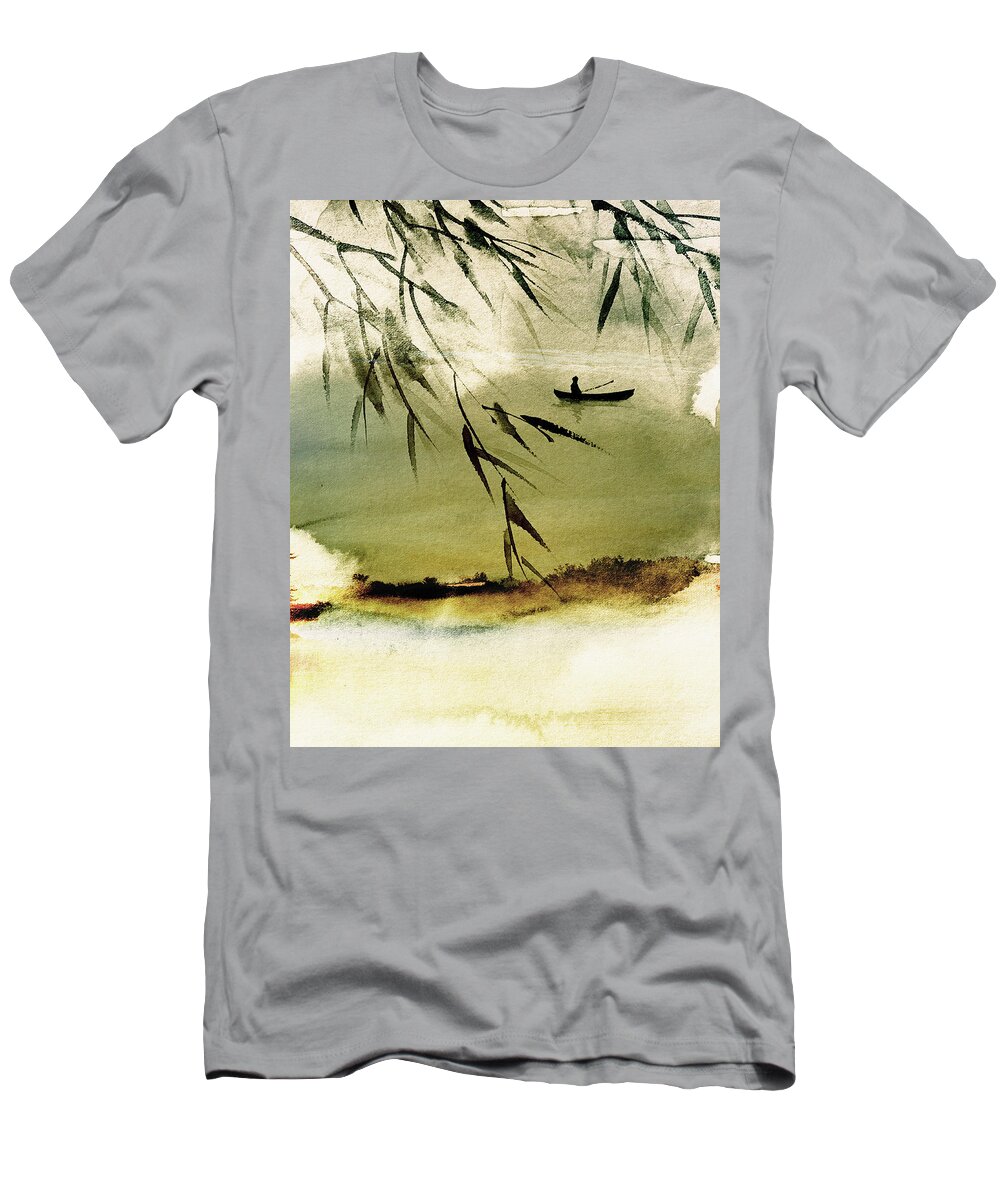 Fishing Scene T-Shirt featuring the mixed media Drifting by Colleen Taylor