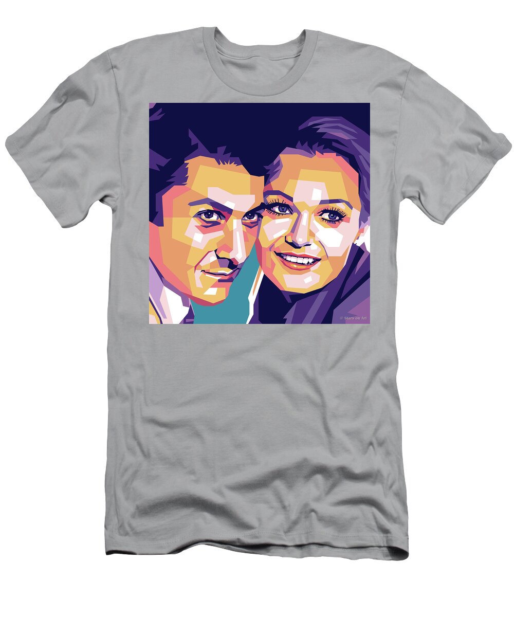 Dustin Hoffman T-Shirt featuring the painting Dustin Hoffman and Valerie Perrine by Movie World Posters