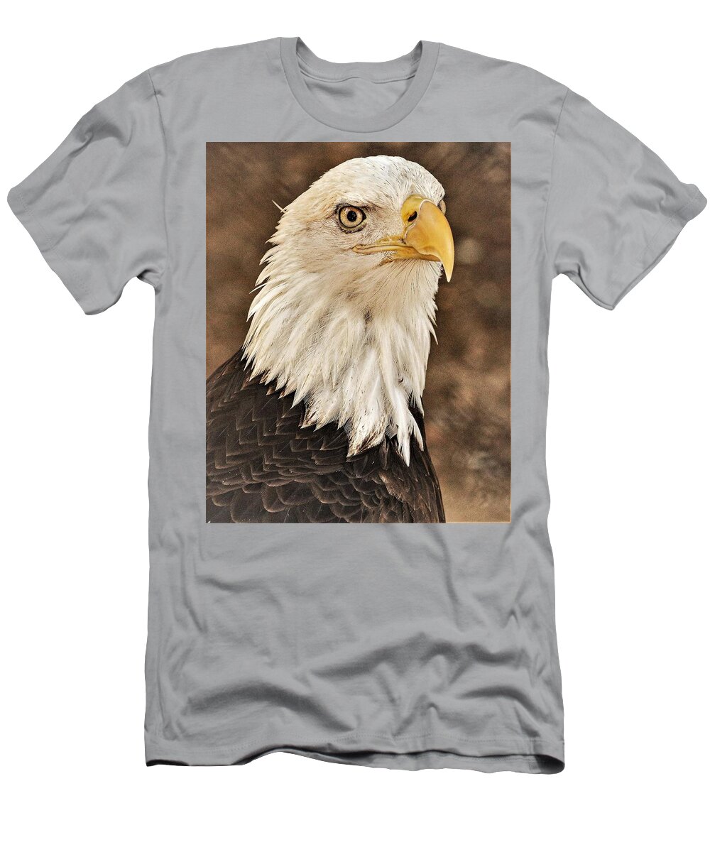 Eagle Eye Feathers Close Yellow T-Shirt featuring the photograph Eagle by John Linnemeyer