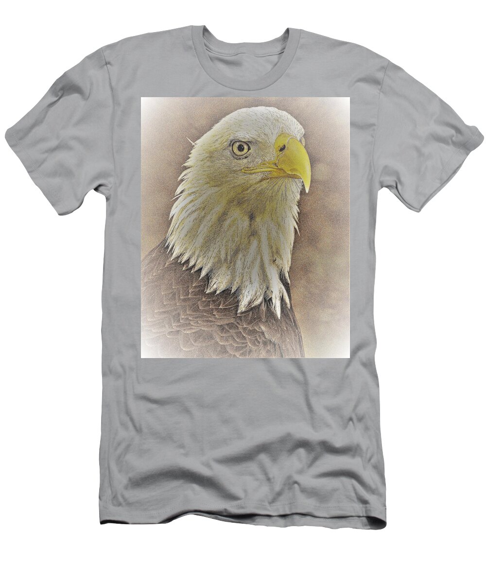 Eagle Eye Close Yellow Feathers T-Shirt featuring the photograph Eagle2 by John Linnemeyer