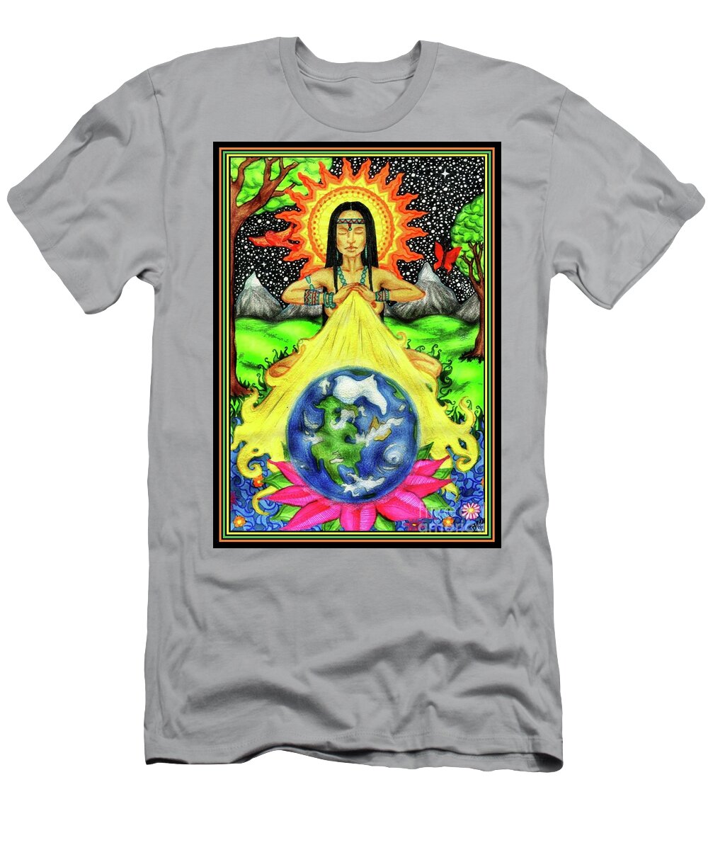 Earth T-Shirt featuring the drawing Earth Healing by Baruska A Michalcikova