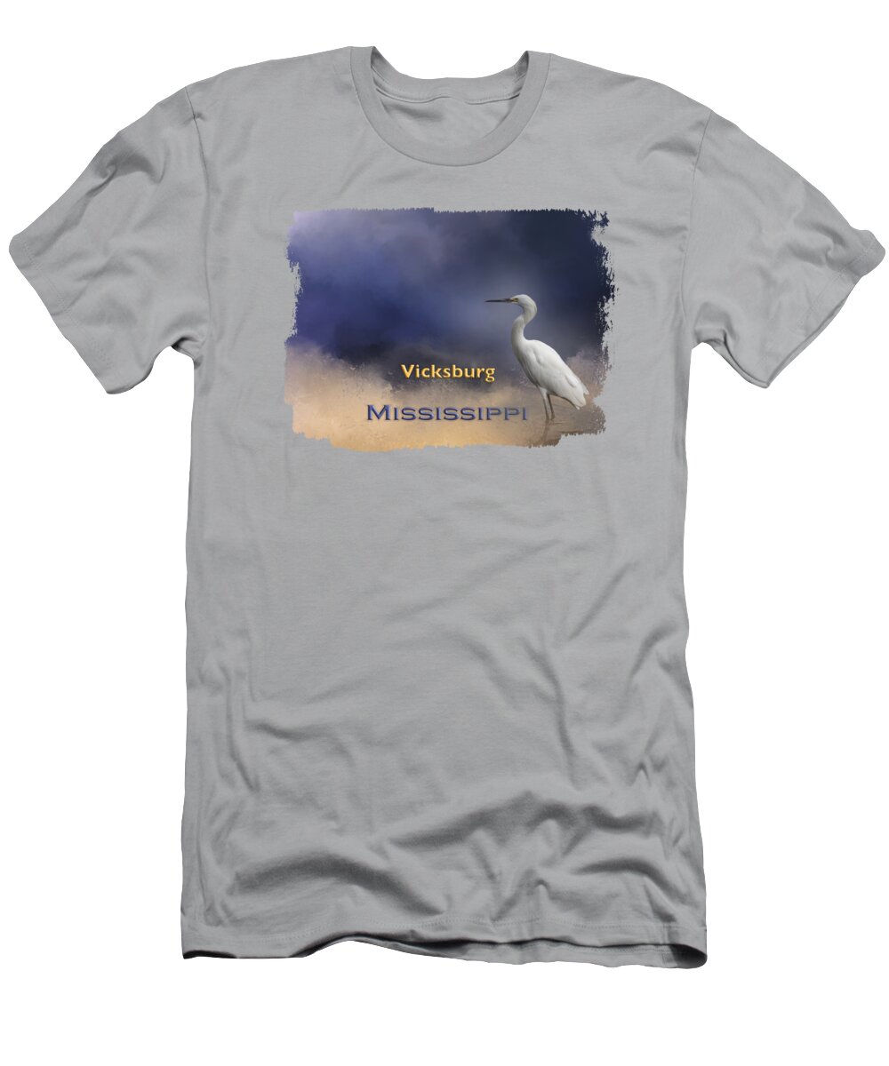 Vicksburg T-Shirt featuring the mixed media Egret Vicksburg MS by Elisabeth Lucas