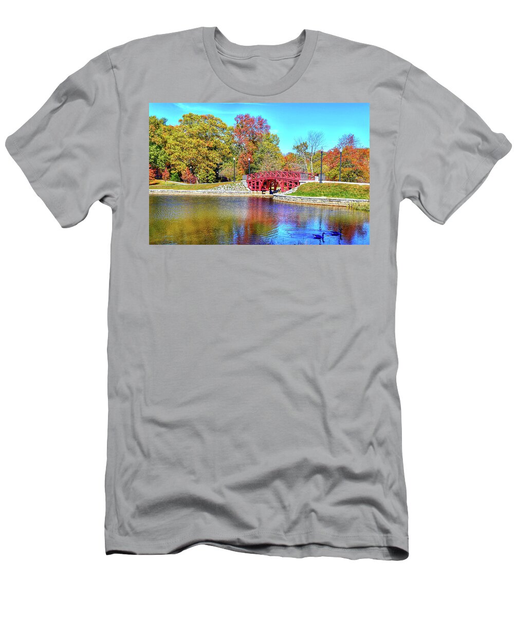 Elm T-Shirt featuring the photograph Elm Park in Autumn by Monika Salvan