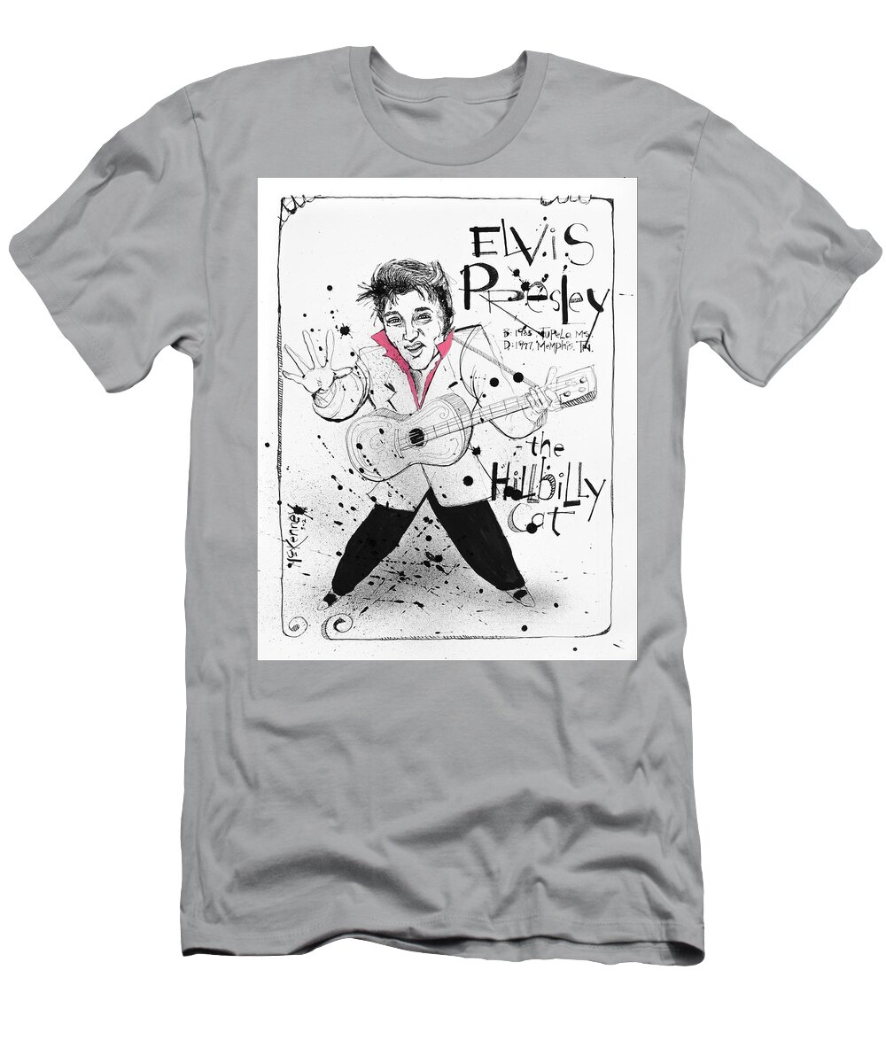  T-Shirt featuring the drawing Elvis Presley by Phil Mckenney