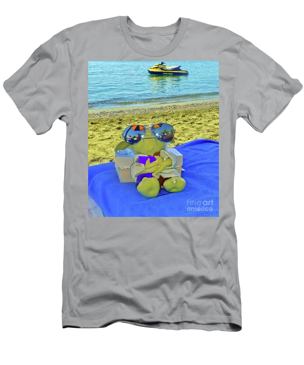 Digital Art T-Shirt featuring the photograph Everyone needs a good book and a beach by Pics By Tony